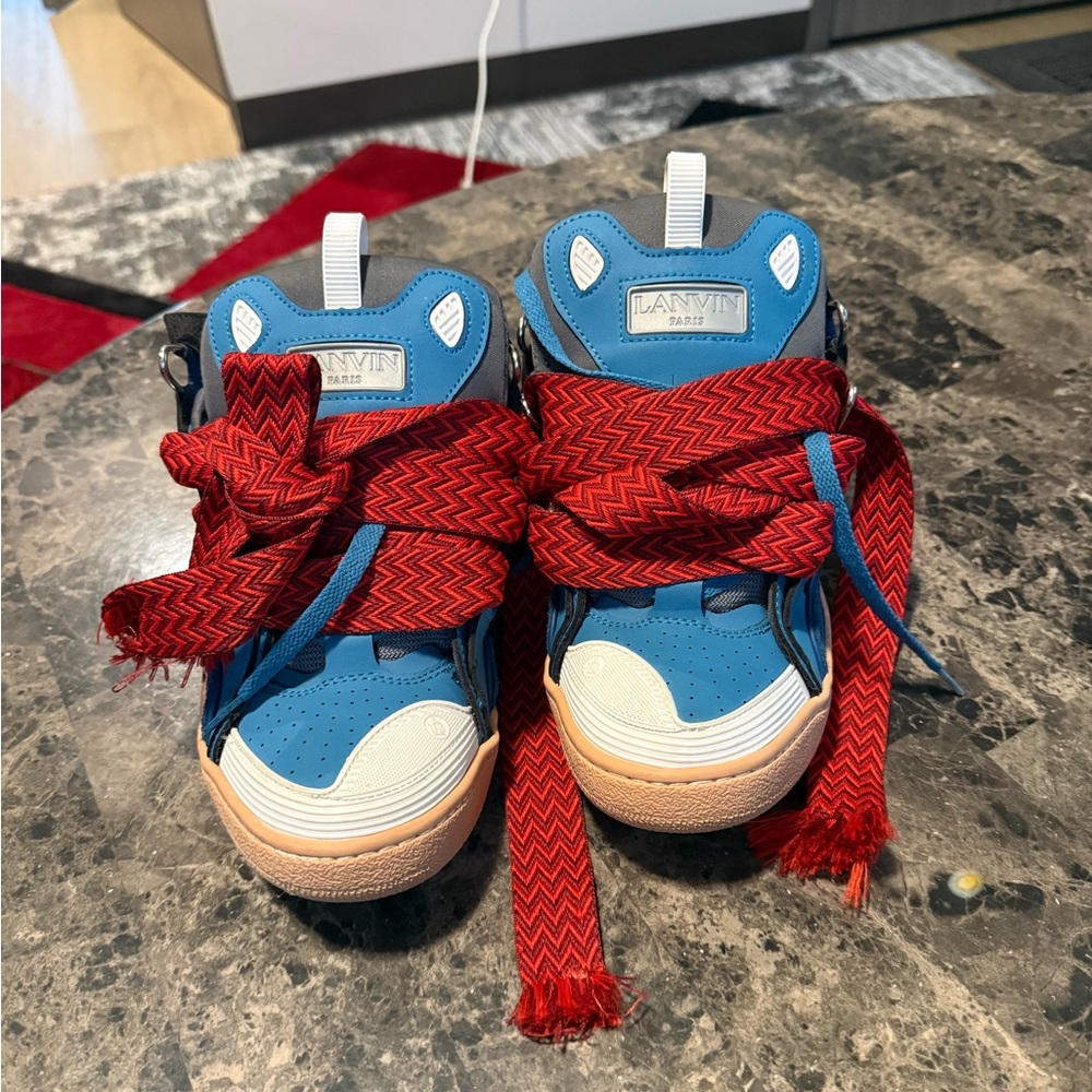 Lanvin Kids Blue Sneakers with Red Laces